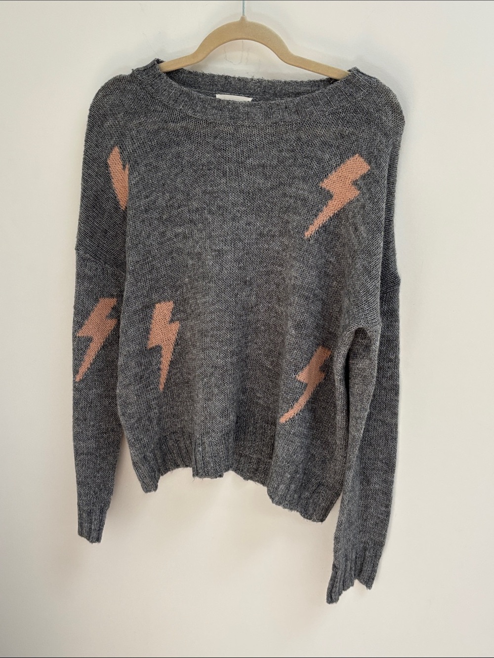 Gray Lightning Bolt Crewneck Sweater - M